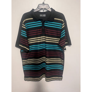 Callaway Golf Shirt Men’s XL Black Tan Burgundy Stripe Polo